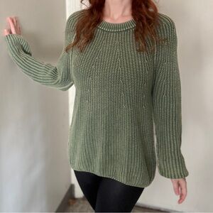 Blu Pepper Sage Green Knit Sweater small | Oversized Cozy High Low Hem Fall Top